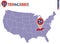 Tennessee State on USA Map. Tennessee flag and map
