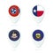 Tennessee, Texas, Utah, Vermont flag location map pin icon