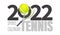 TENNIS 2022. SPORTS CALENDAR. Large capital letters, ball and racket on a white background.