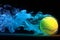 Tennis ball emits colorful smoke, symbolizing creativity and athleticism