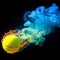 Tennis ball emits colorful smoke, symbolizing creativity and athleticism