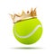 Tennis ball in golden royal crown. Concept of success in tennis sport.