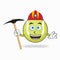 The Tennis ball mascot character becomes a miner. vector illustration