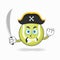 The Tennis ball mascot character becomes a pirate. vector illustration