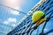 Tennis ball precision in motion hitting net, summer olympic games sport concept