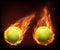 Tennis balls flying in flames realistic vector