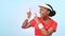 Tennis, black woman point and studio sports information, fitness commercial or training news, advertising or