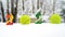 Tennis Christmas and 2020 New Year concept with tennis balls and candles with numbers on white snow, isolated
