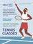 Tennis classes announcement template with place for text vector flat illustration. Poster with dark skin sportsman