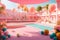 Tennis court outside a Barbie themed toy villa, beautiful front view of a barbie villa - AI Generated