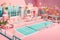 Tennis court outside a Barbie themed toy villa, beautiful front view of a barbie villa - AI Generated