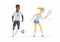 Tennis and football players - cartoon people characters illustration