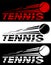 Tennis lettering broken by flying tennis ball. Sport equipment. Active lifestyle. Vector