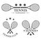 Tennis logo or badge set with two crossed rackets and tennis balls. Vector illustration