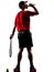 Tennis player drinking energy drinks silhouette