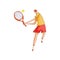 Tennis player holds the racket with two hands. Vector illustration on white background.