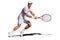 Tennis player playing a match, white background. AI Generated