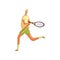 Tennis player runs with a racket. Vector illustration on white background.