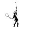Tennis player serving ball, service, abstract isolated vector silhouette