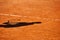 Tennis player shadow on a clay tennis court