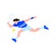 Tennis player. Tennis sportsman flat style. Guy in blue tshirt and white shorts runs behind ball. Vector illustration.