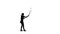 Tennis player throws the ball and hits a racket. White background. Silhouette