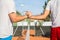 Tennis players holding hands