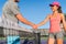 Tennis players shaking hands after playing game