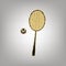 Tennis racquet with ball sign. Vector. Blackish icon with golden