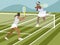 Tennis, sports game. In minimalist style Cartoon flat Vector