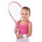 Tennis, sports and portrait of girl on a white background for training, workout and exercise. Fitness, happy and