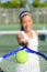 Tennis - woman player showing ball and racket