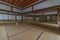 Tenryu-ji Temple Complex. Wide angle view Inside the Drawing Hall Ko-Hojo (Shoin) with a Picture of Daruma (Bodhidharma) in the ba