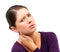 This tension is becoming a pain in the neck. Studio shot of a young woman in pain isolated on white.