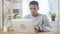 Tension, headache, frustrated afro-american man with stress of work