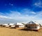 Tent camp in desert. Jaisalmer, Rajasthan, India.