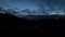 tent camp at night in the mountains with rain clouds