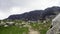 Tent camp with unburden mules in mountain