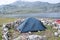 Tent camped near Lake Bucura, Retezat massif, Romania.