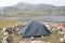 Tent camped near Lake Bucura, Retezat massif, Romania.