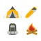 Tent, campfire, backpack, sleeping bag flat icons. Tourism equip