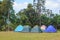 Tent on campground in morning