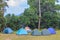 Tent on campground in morning