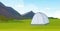 Tent camping area campsite near river summer camp travel vacation concept mountains landscape nature background flat