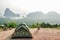 Tent Camping on the high mountains with blue sky in morning at samet nangshe, Phang Nga province,Thailand