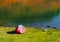 Tent camping on Lake Gentau, Ayous in the Natural Park of the Pyrenees