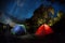 Tent camping under starry night