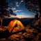 Tent on a Cliff Overlooking Star-Filled Night Sky