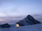 Tent at dusk in the natural park of the Aralar mountain range, Euskadi