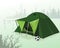 Tent in a forest glade. Camping. Active recreation in nature